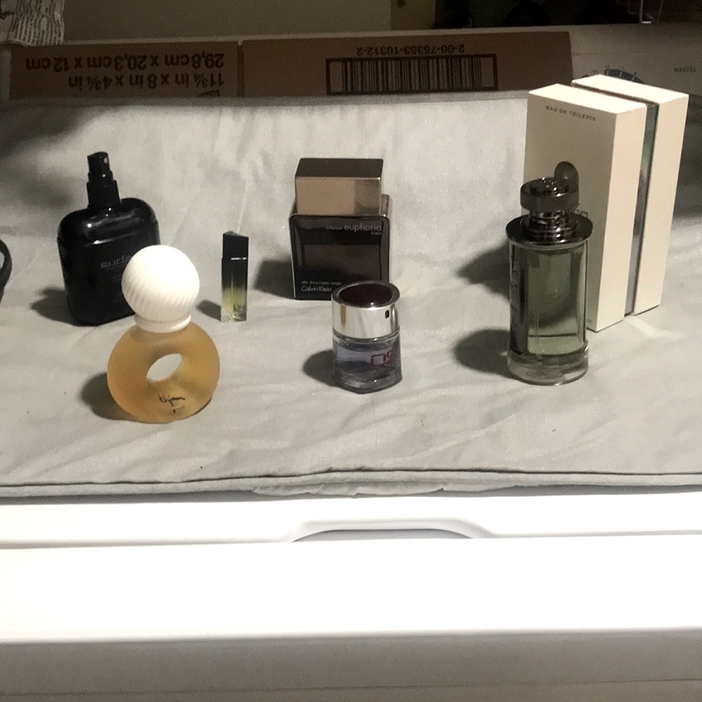 Various used men’s colognes. All bottles 80 to 100% full.